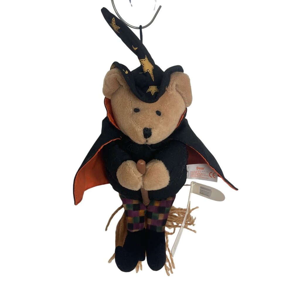 Vintage Russ Berrie Halloween Witch Teddy Bear Ornament With Broom 8" Plush NWT